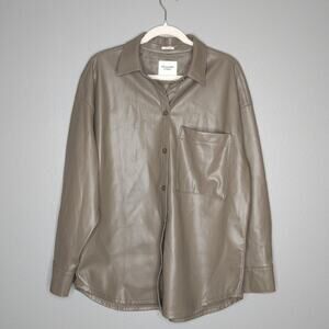 Abercrombie faux leather shacket button down jacket